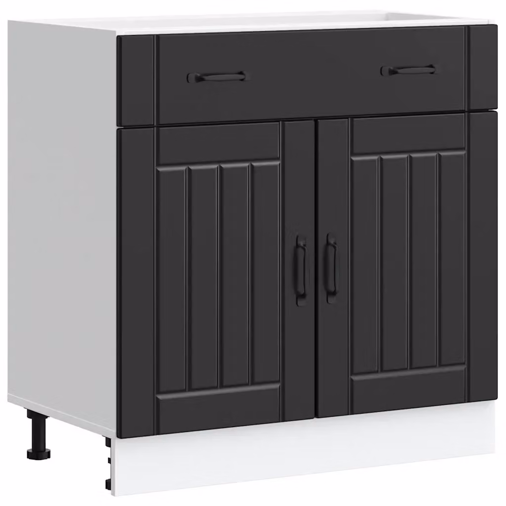 Base da cucina moderna vidaXL in legno nero opaco con ante e cassetti L/P/H: 46 x 81,5 x 80 cm – 2