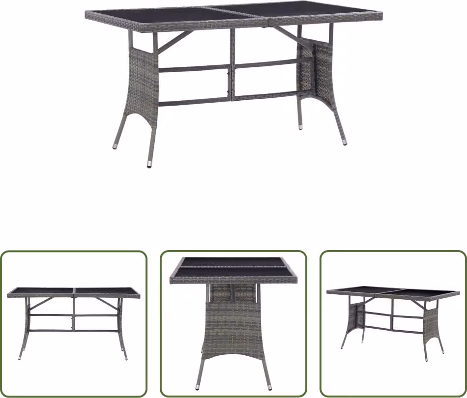 The Living Store tavolo da giardino grigio 140 x 80 x 74 cm in poly rattan