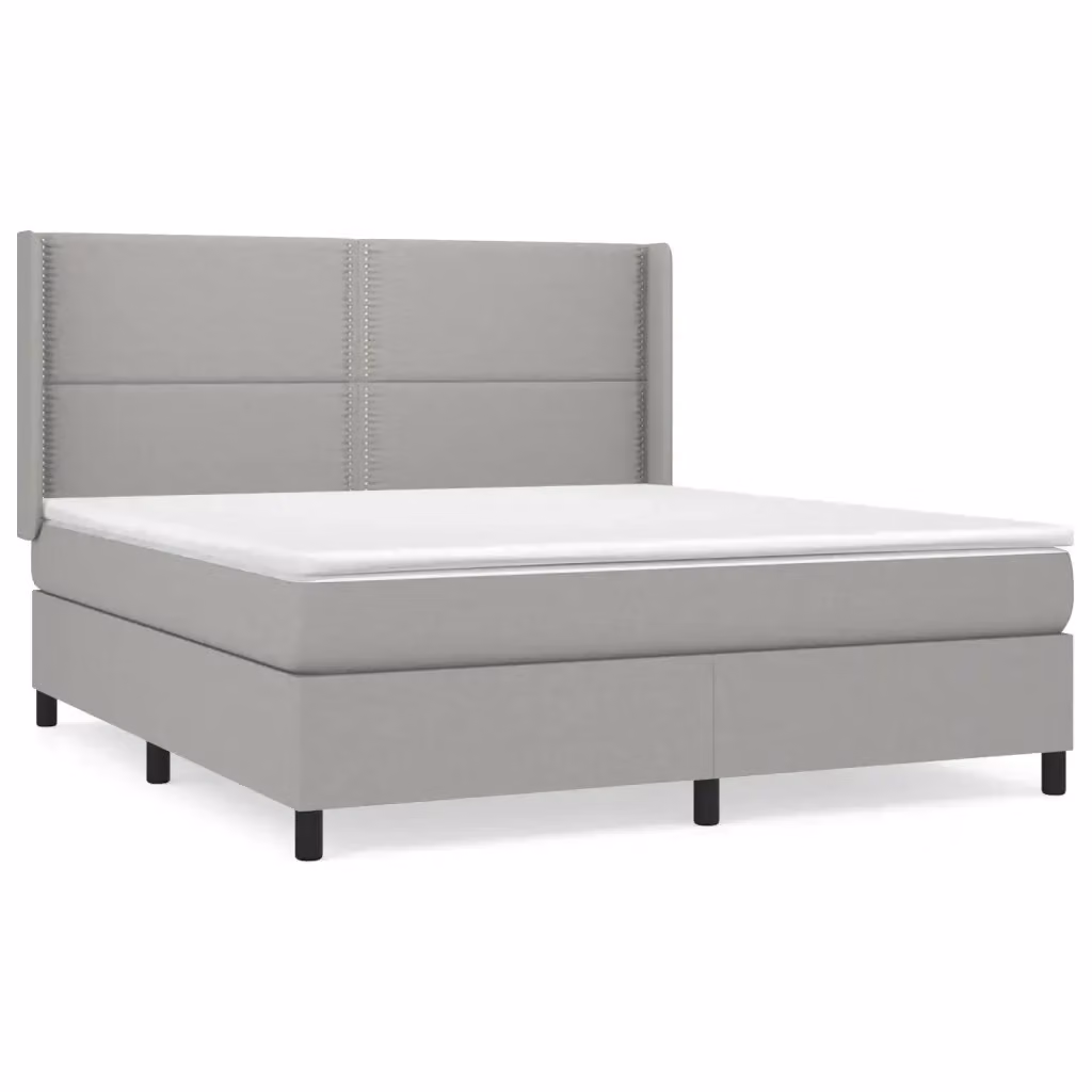 vidaXL Giroletto a Molle con Materasso Ibrido in Tessuto Grigio e Bianco L/P/H: 180 x 200 x 128 cm – 2