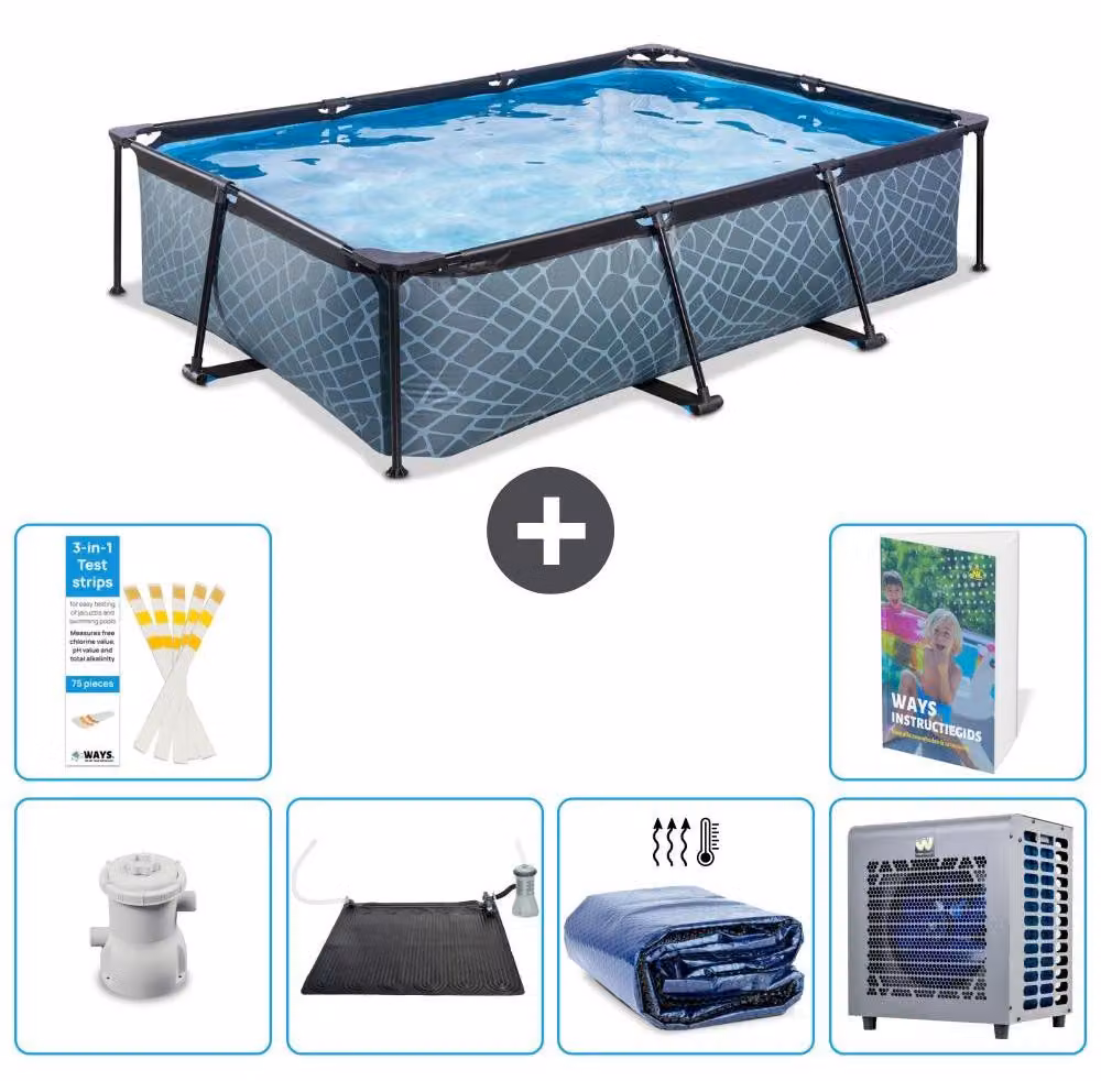Piscina fuori terra rettangolare - aspetto pietra - 300x200x65 cm - composta da 5 elementi - modello S216