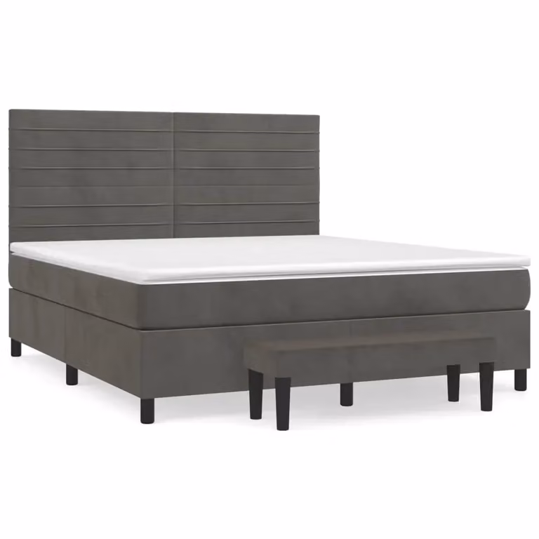 Letto Ibrido con Giroletto a Molle e Materasso vidaXL in Velluto Grigio e Bianco L/P: 160 x 200 cm, H: 203 cm