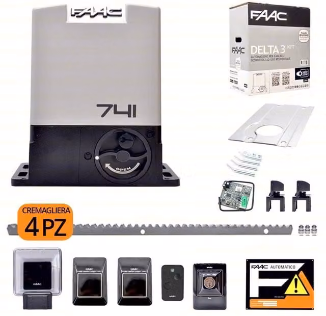 KIT X CANCELLI SCORREVOLI 230V DELTA 3 FAAC 105630445 + 4 M CREMAGLIERA ZINCATA