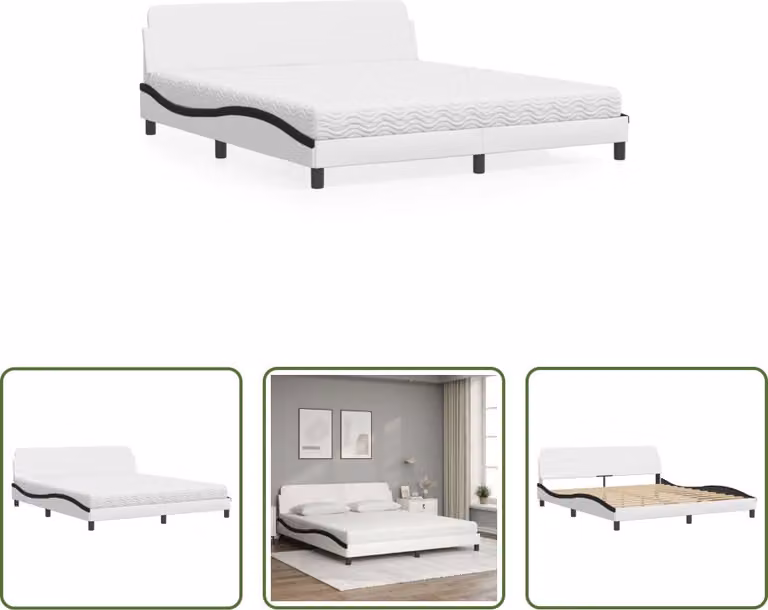 The Living Store Letto con materasso bianco e nero 180x200 cm in ecopelle