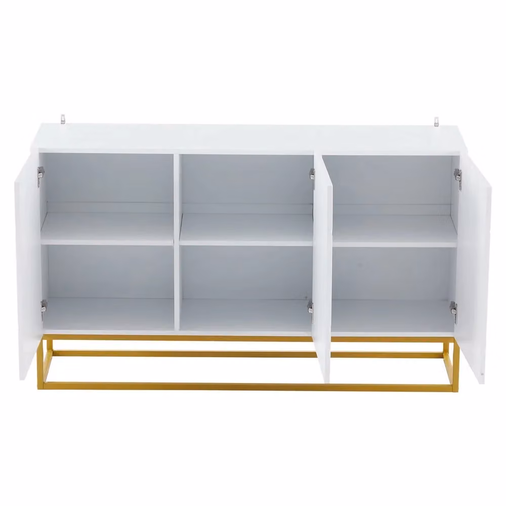 Consolle per ingresso Minimal Bianco lucido con dettagli oro e 4 ripiani L: 130 cm, P: 40 cm, H: 76 cm – 2