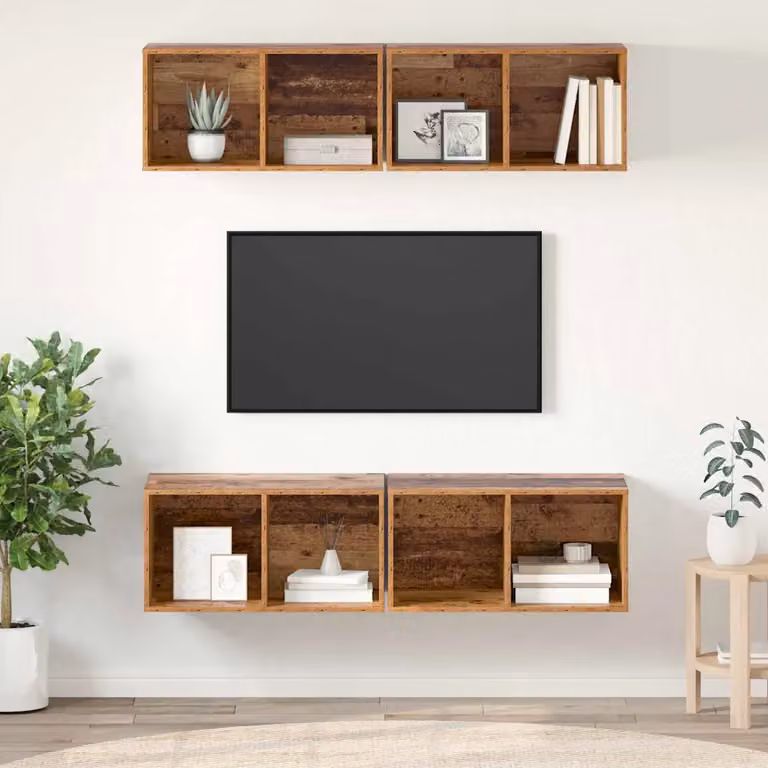 Set di 4 mobili TV vidaXL in legno effetto antico marrone H 72 x L 37 x P 37 cm