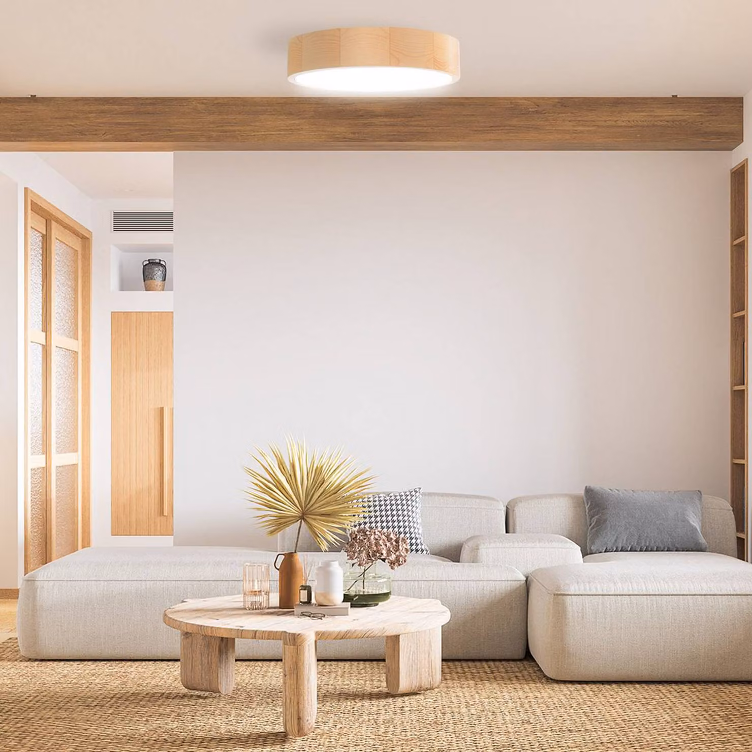 Plafoniera soffitto Cleo DR800 TEMAR LIGHTING, dimmerabile, Legno chiaro, Soggiorno / Sala da pranzo, Legno, Moderno, Plafoniera