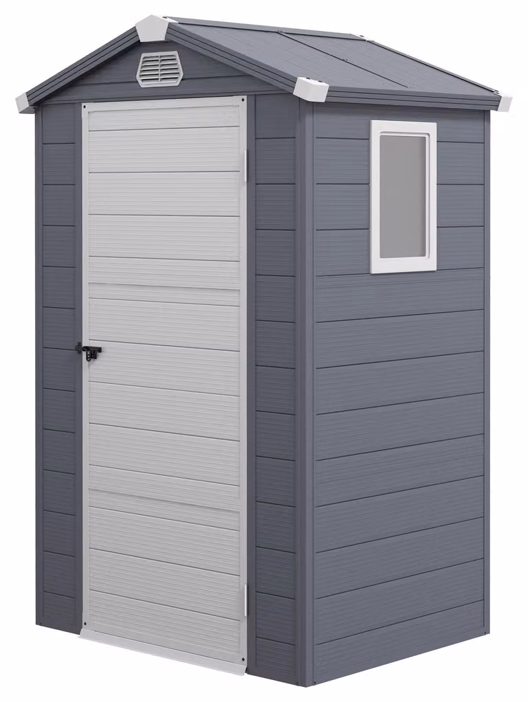 Casetta da giardino in plastica, 1,1 m², con tetto a due falde | Colore: Grigio | Dimensioni: 102x133x180/208 cm