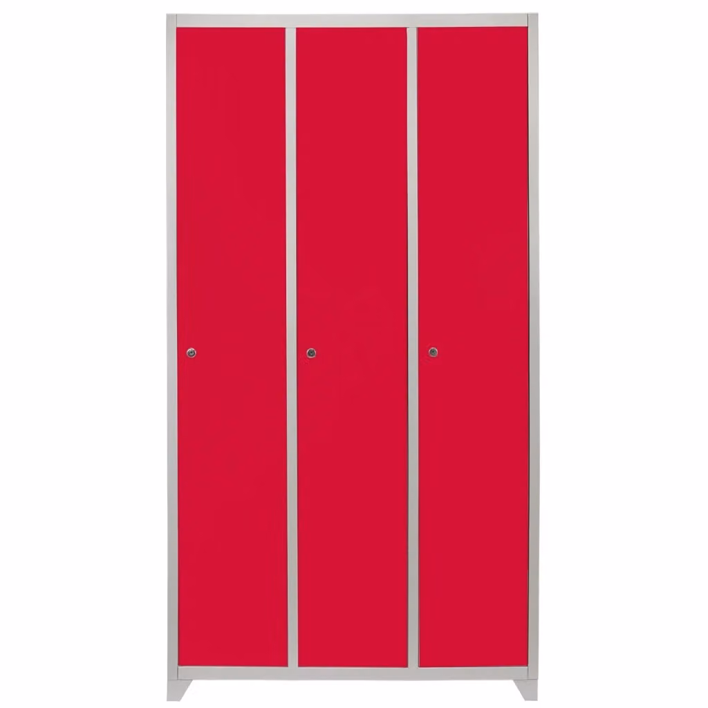 Armadietto da parete Monster Shop in metallo con 3 ante per scuole e palestre, Rosso e Grigio, L: 180 cm, H: 90 cm, P: 50 cm – 2