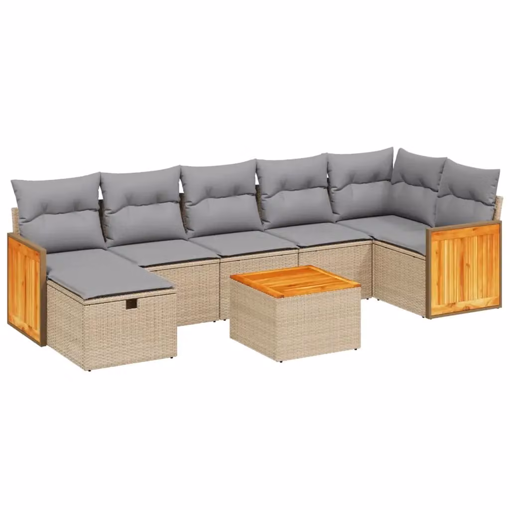 vidaXL Set Divano da Giardino a L 8 pz con Cuscini Beige e Grigio in Polyrattan e Acciaio – 2