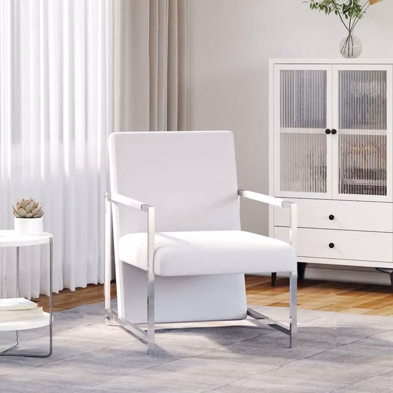 Poltrona moderna vidaXL in similpelle bianca con braccioli e gambe in legno e metallo