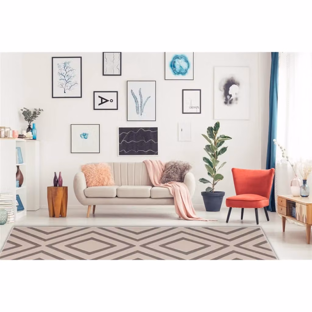Tappeto rettangolare moderno geometrico Kendra Home in beige, polipropilene e juta – 2
