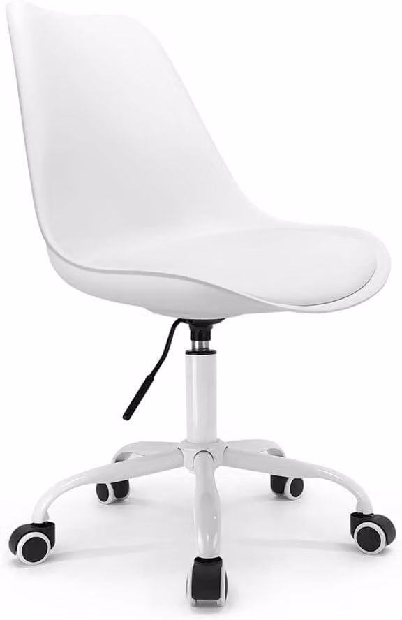Sedia da ufficio in stile scandinavo, regolabile in altezza, con rotelle, bianca, con base in metallo, ideale per l'ufficio e lo smart working