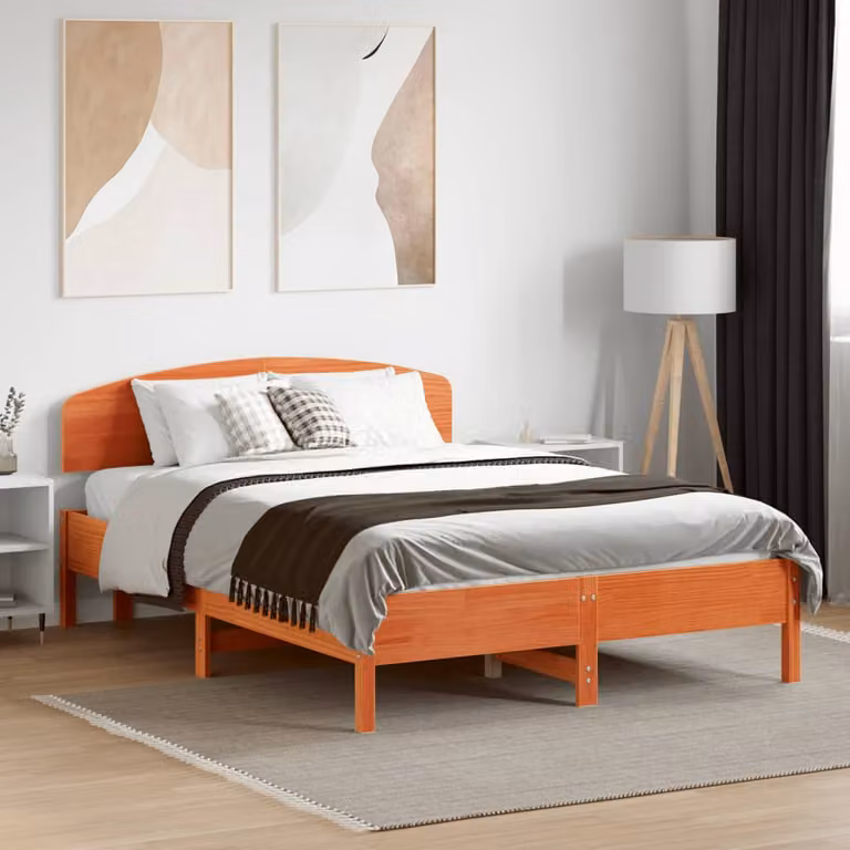 Letto senza Materasso vidaXL in Legno di Pino Marrone Cera L: 140 cm, P: 190 cm