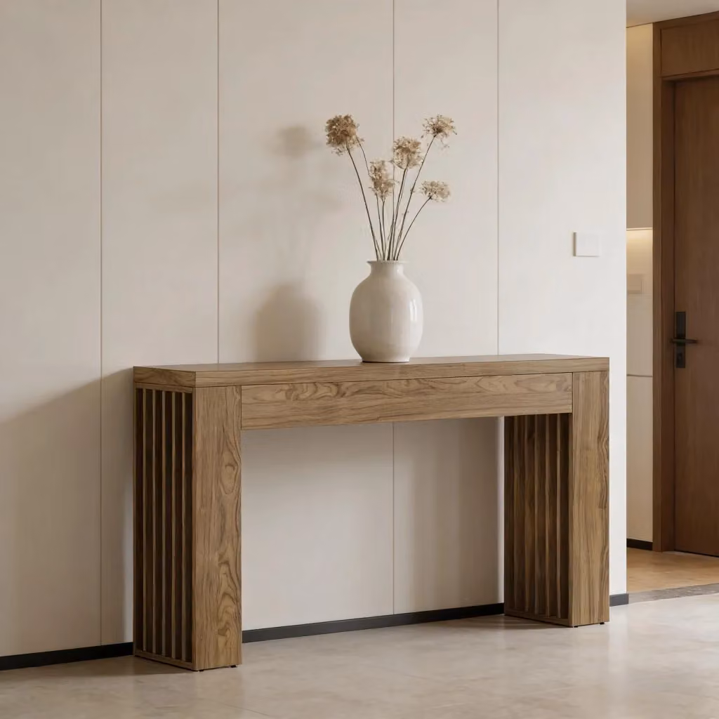 Consolle OKWISH in MDF marrone stile farmhouse per ingresso, soggiorno o sala da pranzo con finitura opaca e dettagli rustici – 2