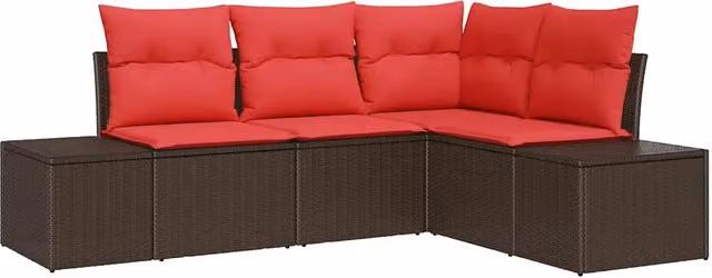 Set Divano da Giardino con cuscino 4 pz | Set Salotto da Giardino Marrone polyrattan