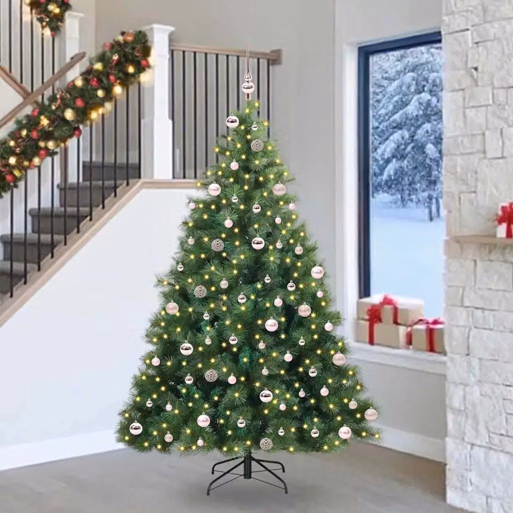 Albero di Natale artificiale moderno vidaXL verde con 300 LED luce bianca calda in PE e PVC