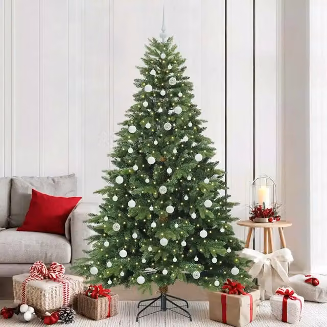 Albero di Natale artificiale moderno vidaXL verde con 300 LED luce bianca calda in PE e PVC, Altezza: 210 cm – 1