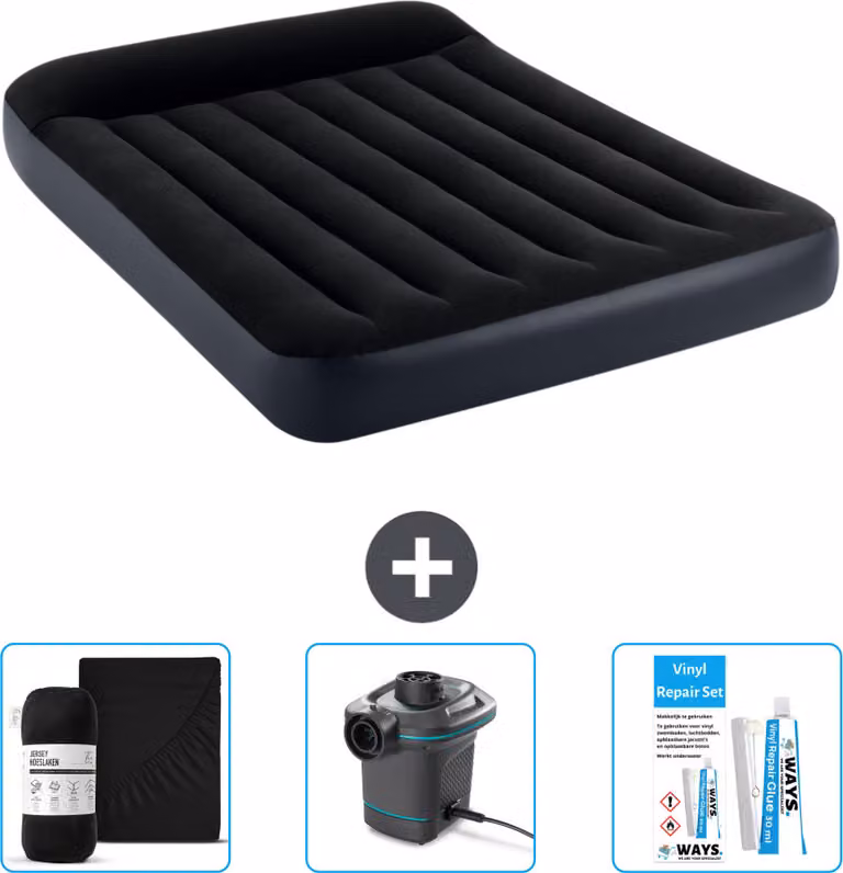 Intex Airbed - Letto matrimoniale - 137 x 191 x 25 cm - Blu scuro - Include lenzuola - Pompa e kit di riparazione