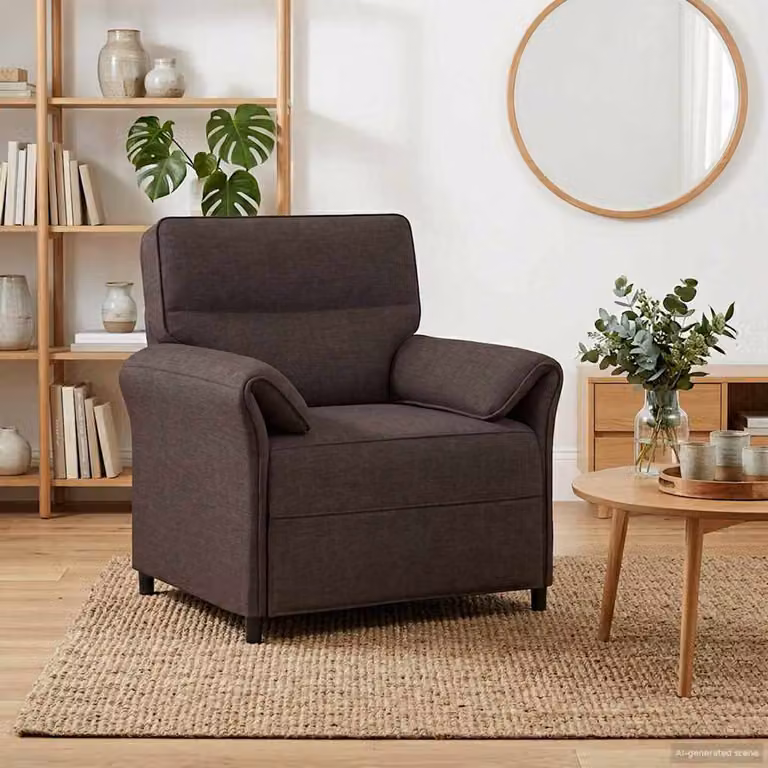 vidaXL Divano relax singolo moderno in tessuto marrone e nero con struttura in metallo L 88 cm x P 83 cm x H 95 cm