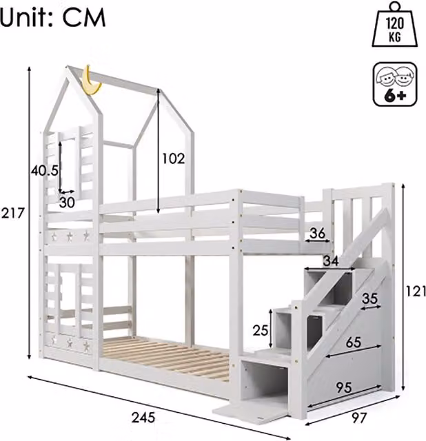 Lit a castello per bambini 90x200 cm con cassetto e protezione anti-caduta - Xylo