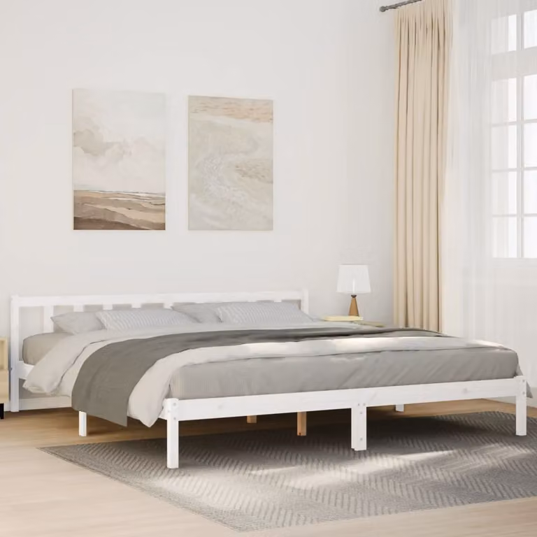 Letto extra lungo vidaXL in pino bianco con doghe in legno L/P/H: 200 x 220 x 185,5 cm
