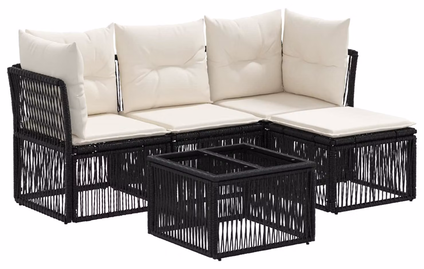 Set Divano da Giardino 5 pcs Nero polyrattan