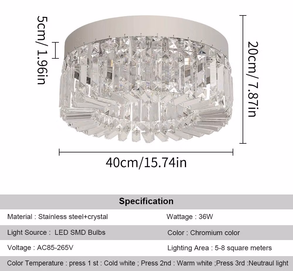 Lampada da soffitto a cristalli - Moderna lampada a LED - Argento - 40 cm - Oltre 20 sorgenti luminose - Colore della luce regolabile - Non dimmerabile - Montaggio a parete