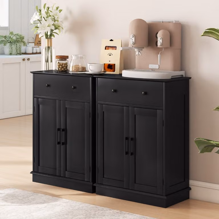 Buffet moderno Costway nero con cassetto e ripiani regolabili per cucina o bagno