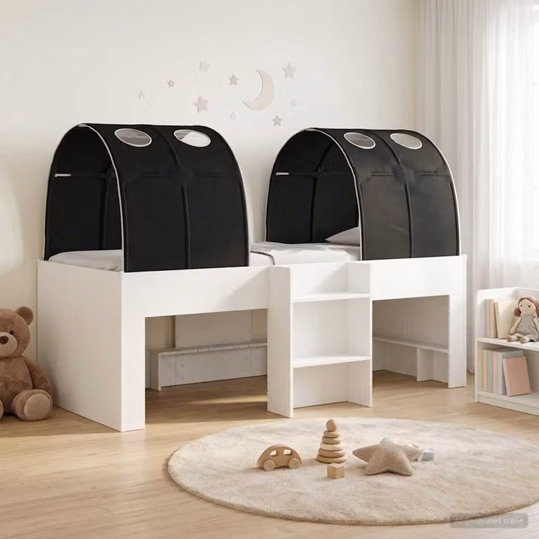 Letto per bambini con tunnel vidaXL in legno ingegnerizzato, Bianco e Nero, L: 193 cm, P: 120 cm, H: 111 cm
