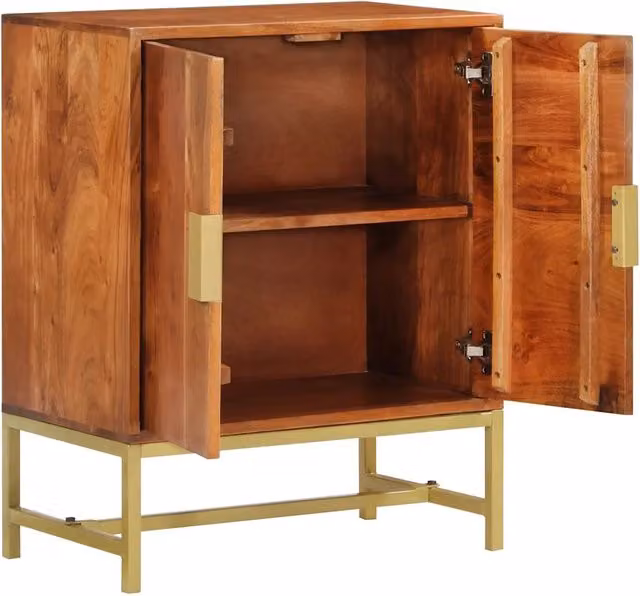 Credenza vintage in legno di acacia e metallo vidaXL, marrone e oro, L: 60 cm, P: 35 cm, H: 75 cm