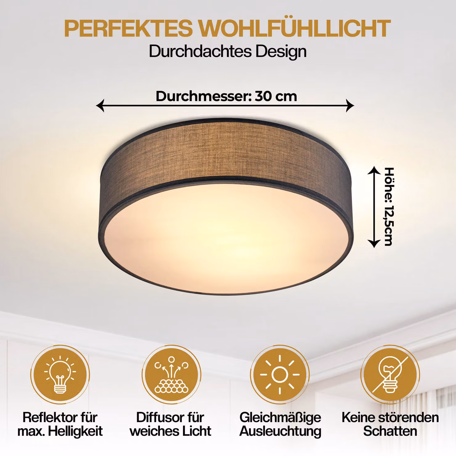 Lampadario a soffitto moderno MONZANA in tessuto e metallo grigio Ø 30 cm – 2