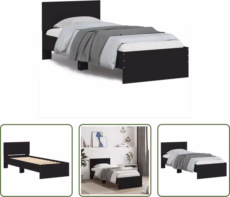 The Living Store Struttura letto con testiera nera 90x200 cm in materiale ligneo