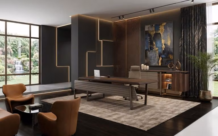 Set elegante per ufficio: scrivania e consolle, ideale per ufficio e home office