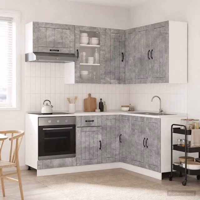 Unità cucina vidaXL 8 pezzi in stile minimalista con ante in vetro, colore grigio, in legno MDF – 1
