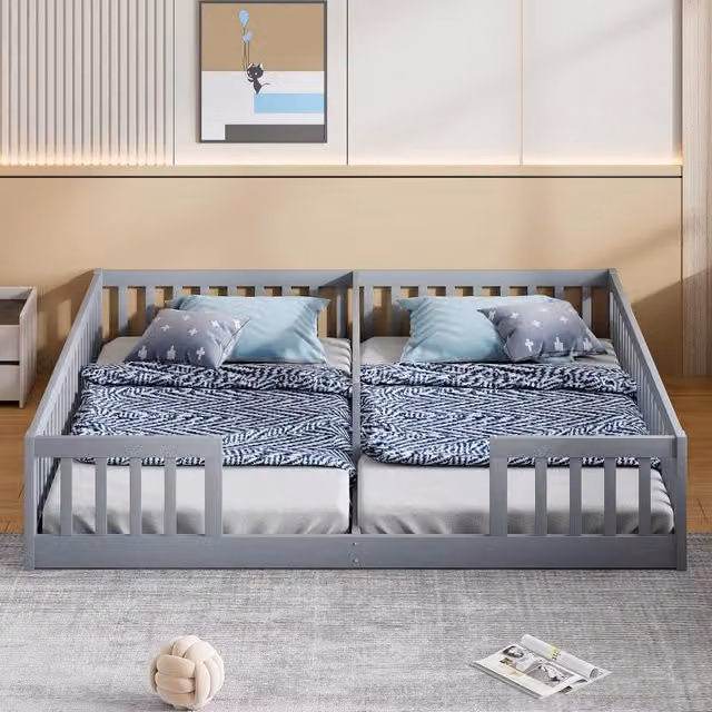 Letto a pannello per bambini Zephmum in pino e materiali misti, stile minimalista, Grigio, L/P/H: 200 x 90 x 40 cm