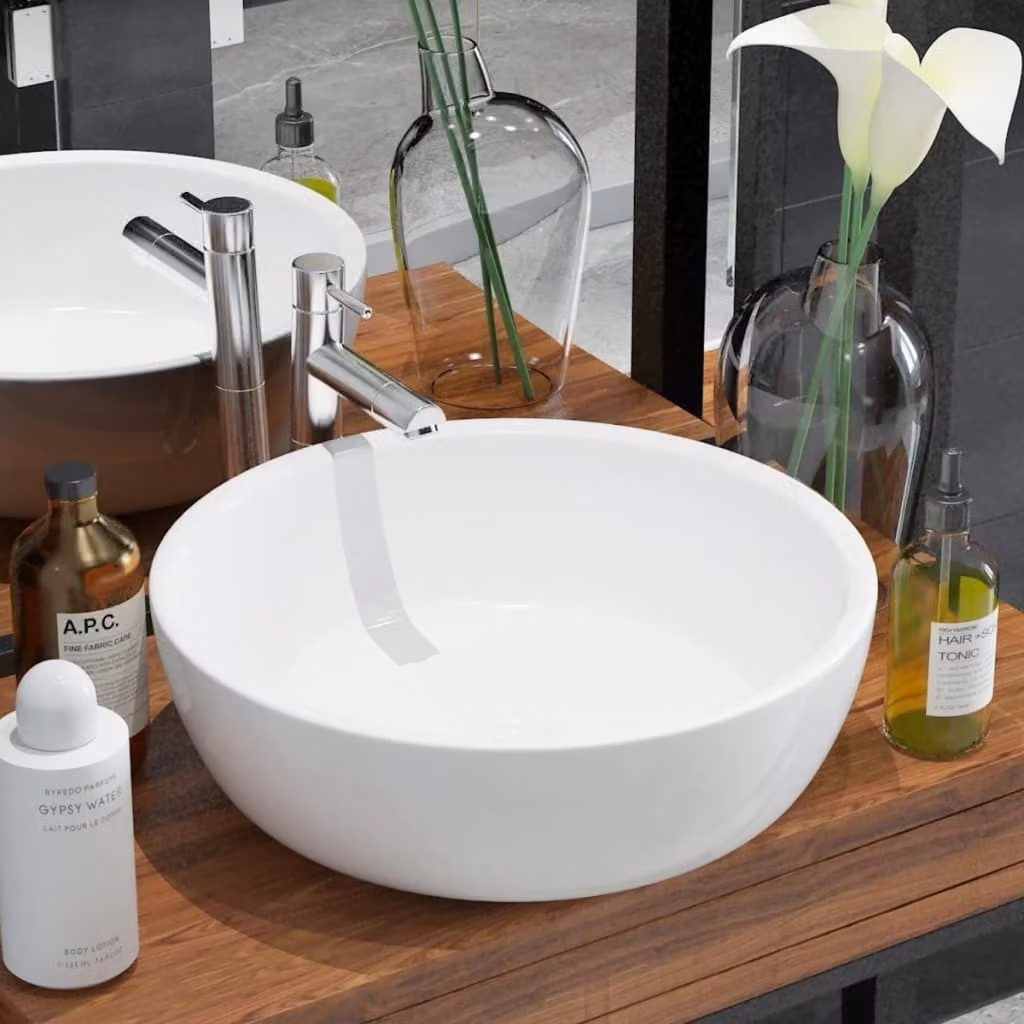 The Living Store Lavabo rotondo in Vetroceramica bianca 42 x 12 cm