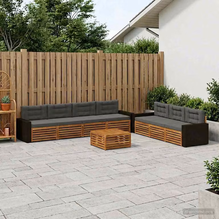 Set di divani da esterno vidaXL 8 pz a forma di L in legno di acacia con cuscini antracite e beige