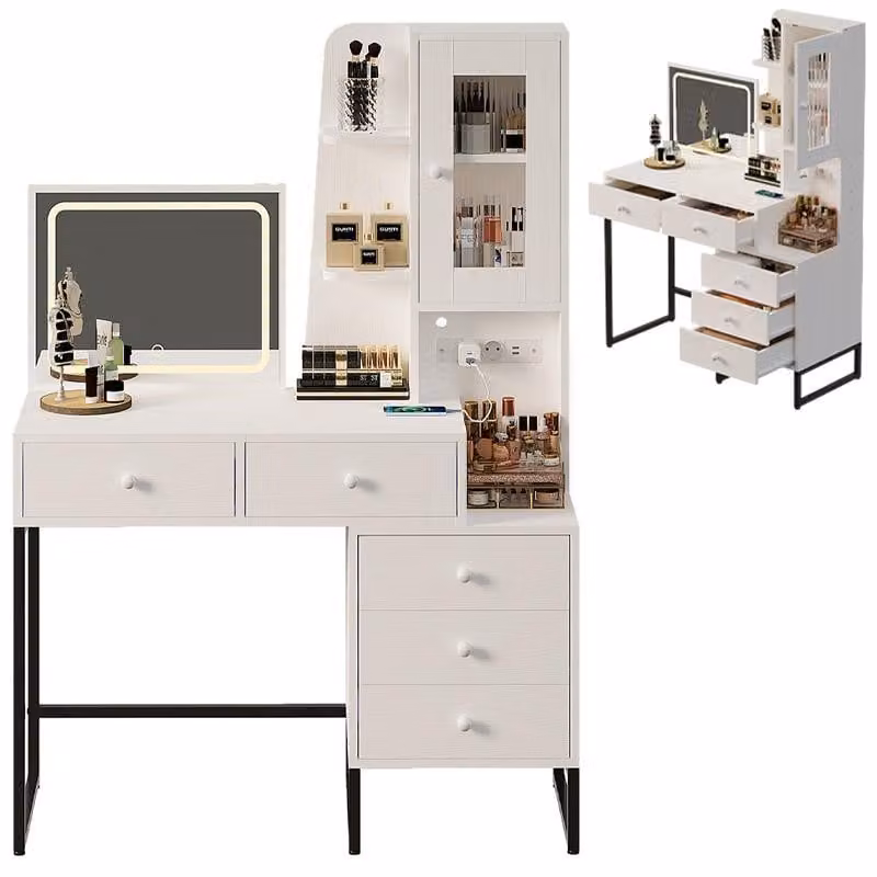 Tavolino da trucco e da make-up con specchio a LED, in stile glamour e moderno