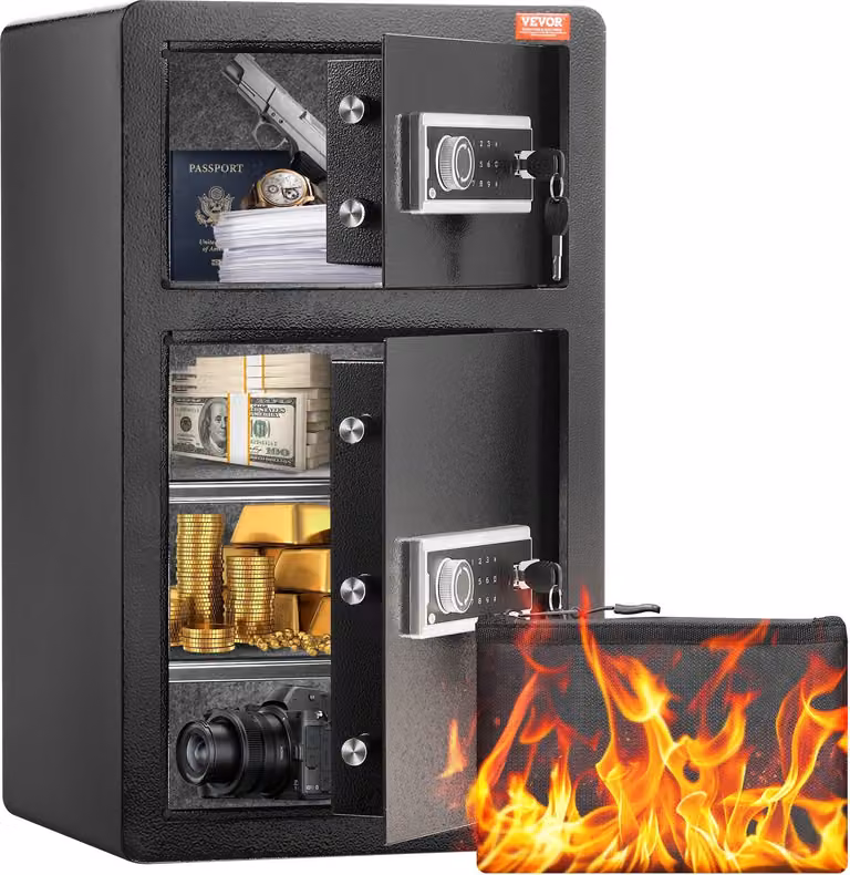 Cassaforte a doppia anta con serratura a chiave e password Cassaforte per mobili 42x38x70cm nero