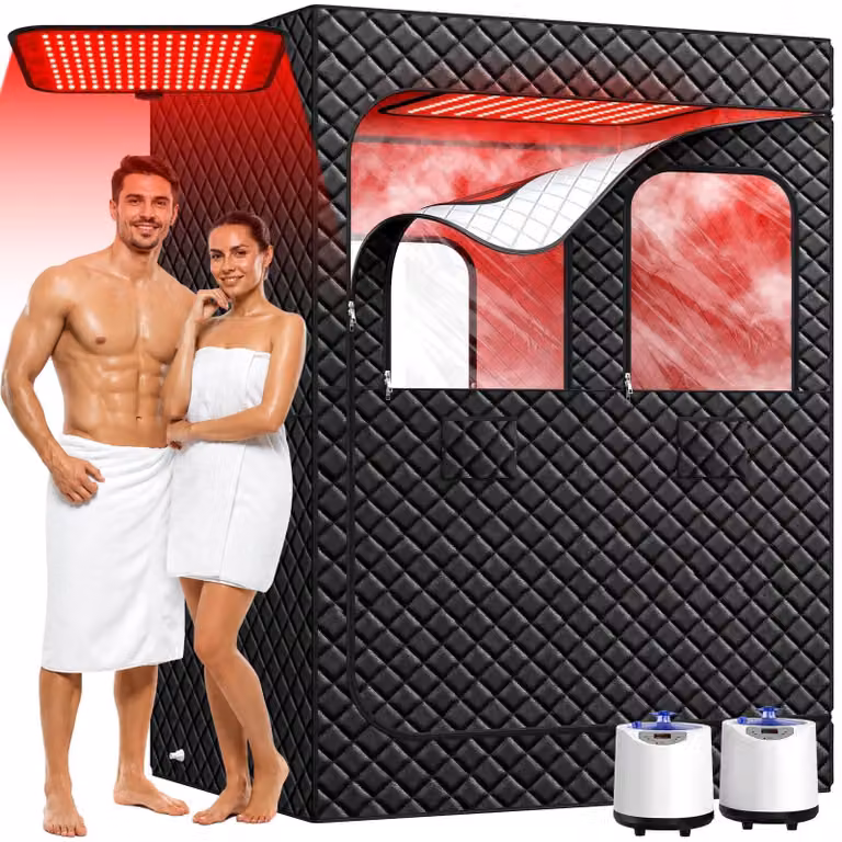 Sauna a infrarossi con 160 LED (lunghezze d'onda 660/850 nm), per 2 persone, dimensioni 180x124x91 cm