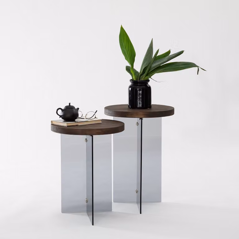 Skye Decor, Serenity 2 - Noce, Grigio scuro, Set di tavolini, 100% vetro temperato, Noce, 35 x 51 cm