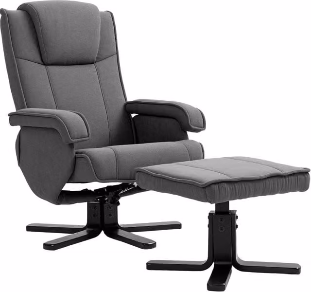 Poltrona relax 87x67x96 cm grigio scuro, girevole 360° con poggiapiedi in poliestere