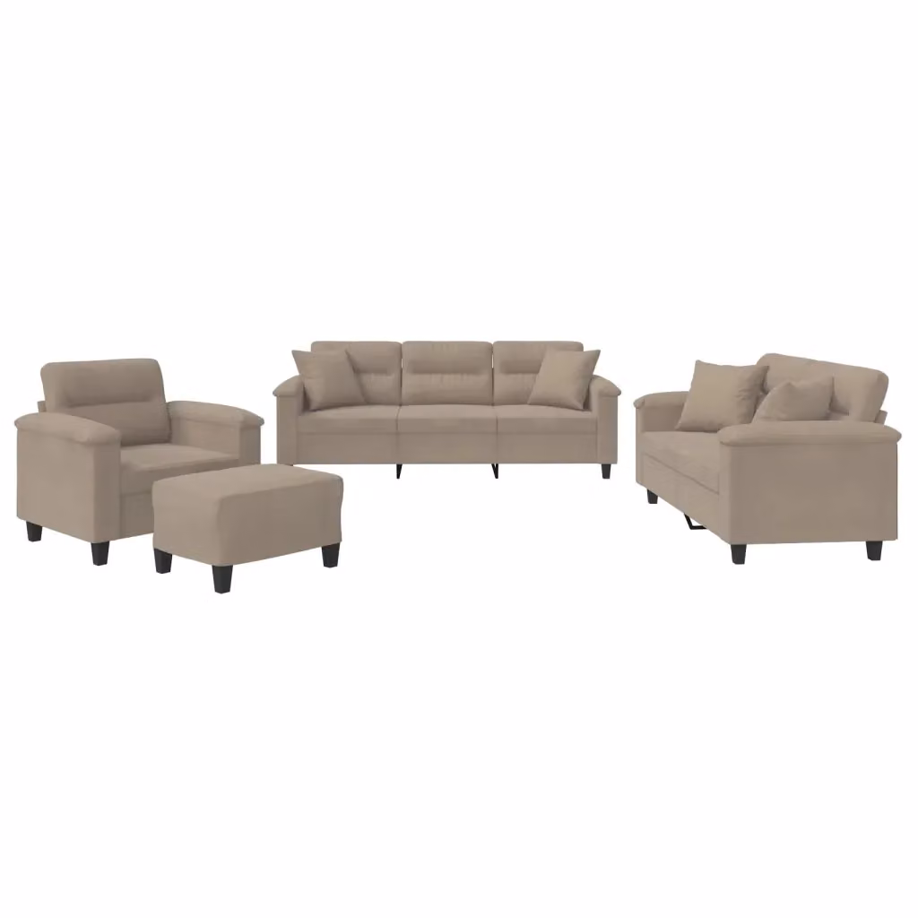 Set di Divani 4 Pezzi vidaXL in Microfibra Beige con Cuscini e Pouf per Soggiorno – 2