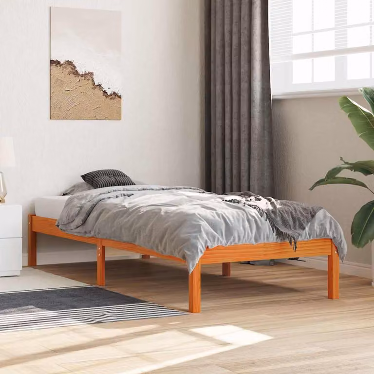 vidaXL Giroletto in legno di pino marrone cera con doghe fisse L/P: 100 x 200 cm