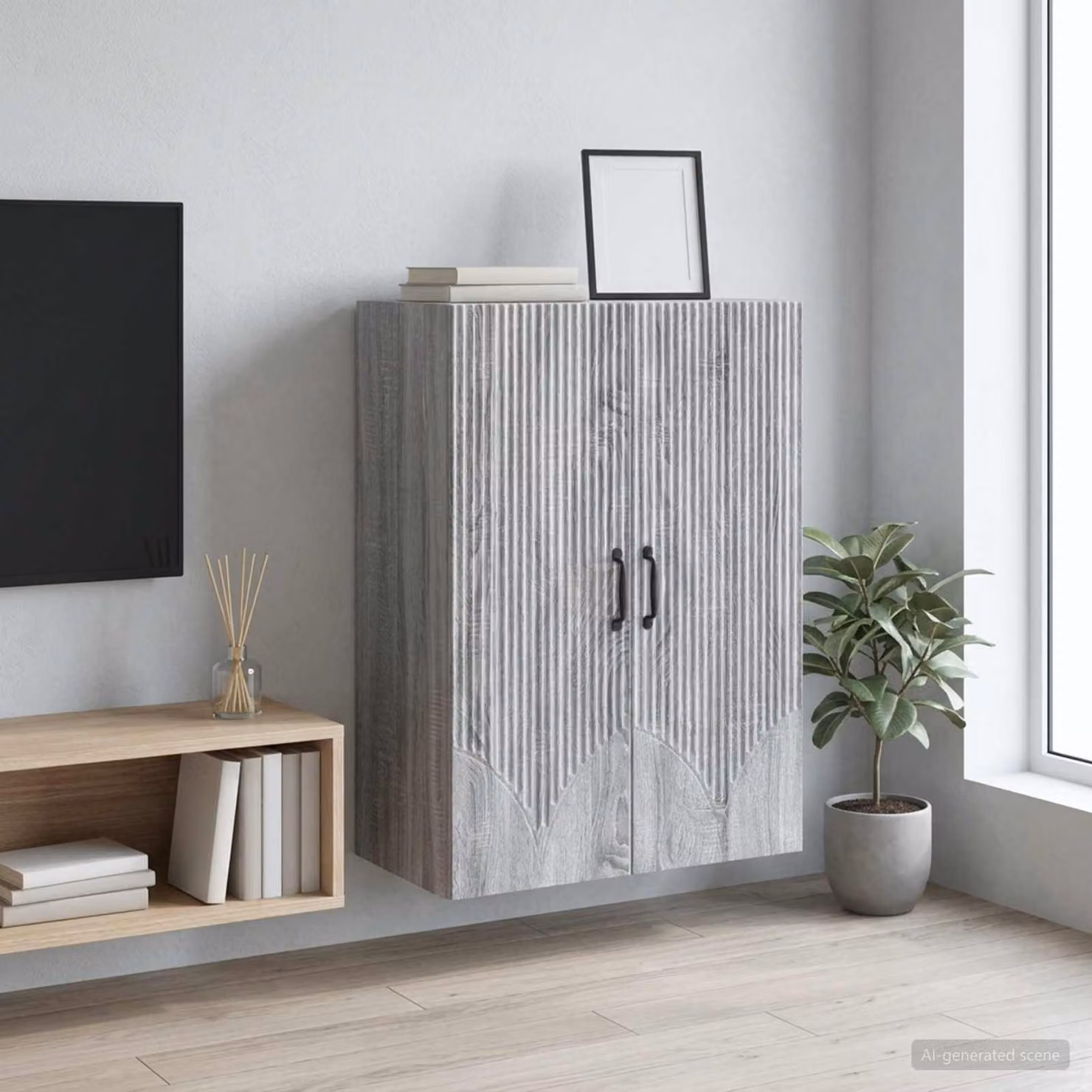 vidaXL Mobiletto a muro grigio in legno ingegnerizzato con ante a battente e ripiani interni L: 66 cm, P: 34,5 cm, H: 90 cm