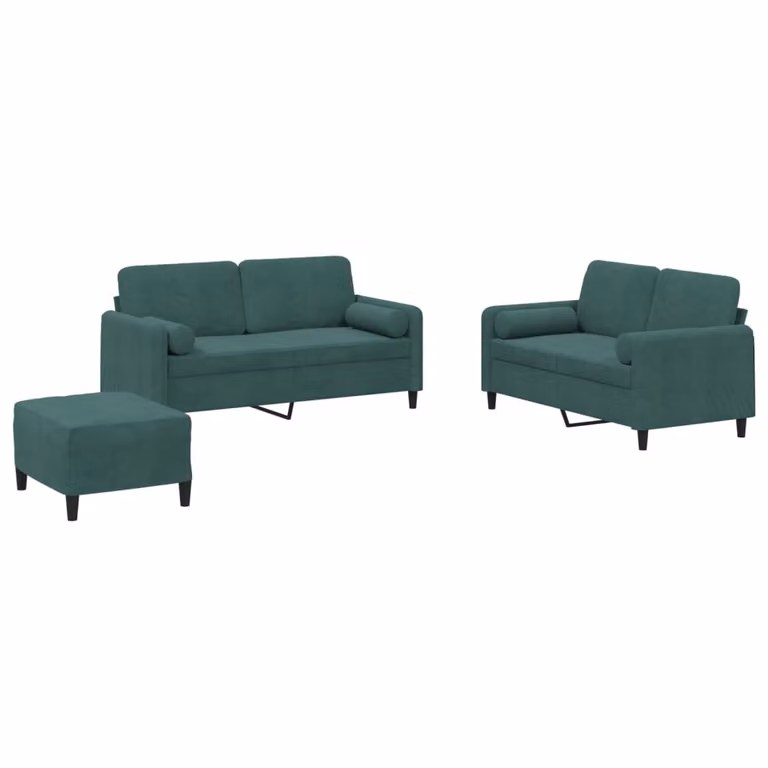 Set di Divani 3 pz con Cuscini Verde Scuro in Velluto