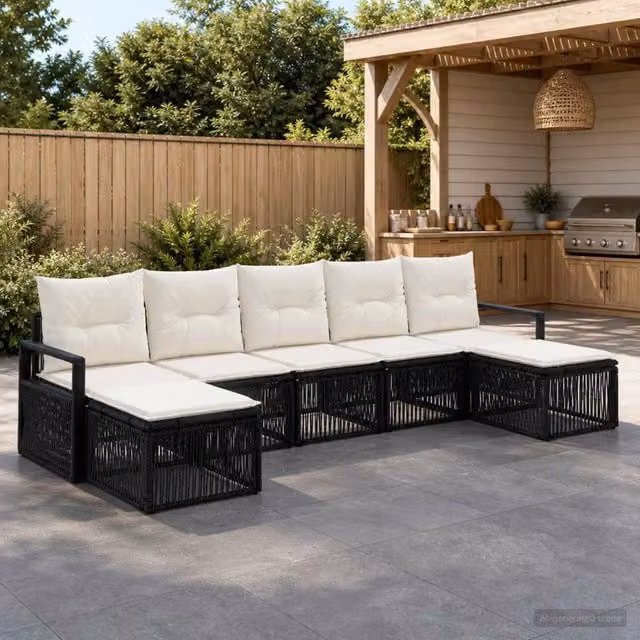 Set Divano da Giardino 7 pz Nero polyrattan 3435796