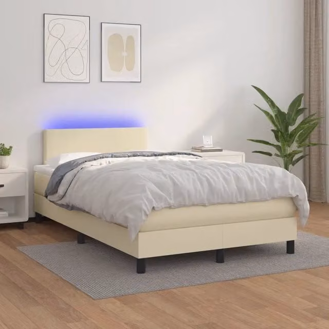 Letto con Giroletto a Molle, Materasso Ibrido e Illuminazione LED vidaXL, Colore Beige e Bianco, L/P: 120 x 200 cm – 1