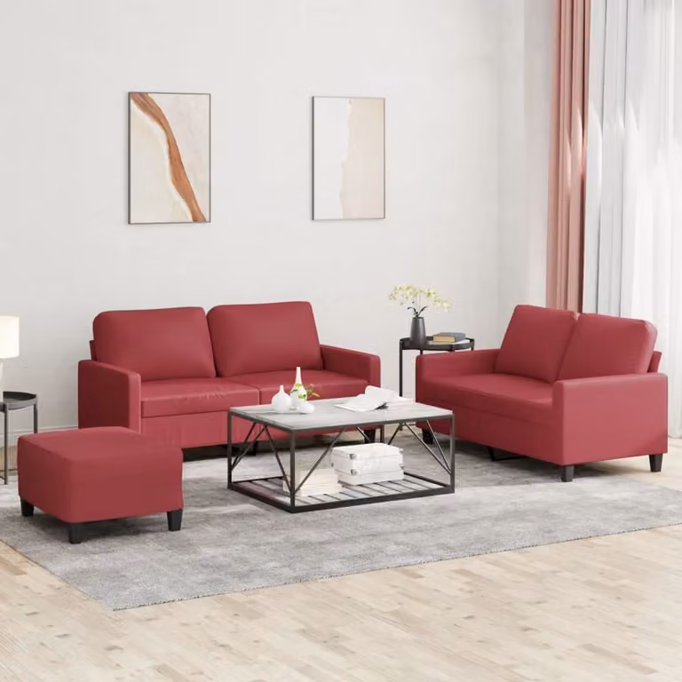 Maison Exclusive - Set divano a 3 pezzi con cuscini in ecopelle color bordeaux