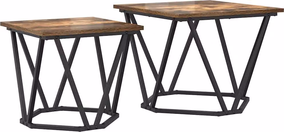 Set tavolini 2 pcs Rovere fumé Legno ingegnerizzato e acciaio